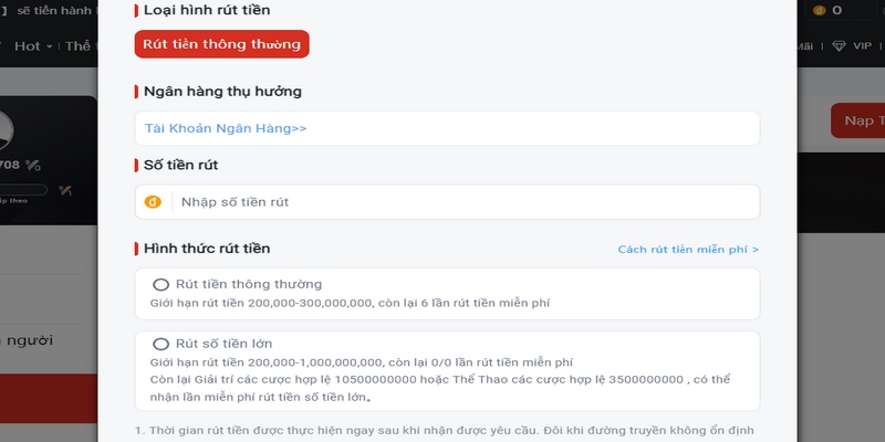 Người chơi có thể thực hiện rút tiền về tài khoản cá nhân bất cứ lúc nào